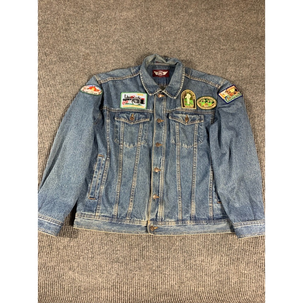 VTG Demin Gear Jacket Womens 2XL Jean Jacket But ton Front Pockets Patches 90s
